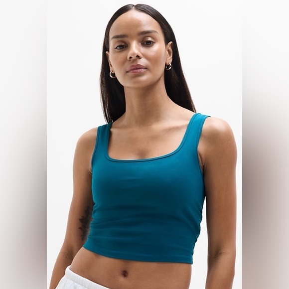 Athleta Signature Teal Rib Square Neck Crop Tank NWT - Picture 1 of 9